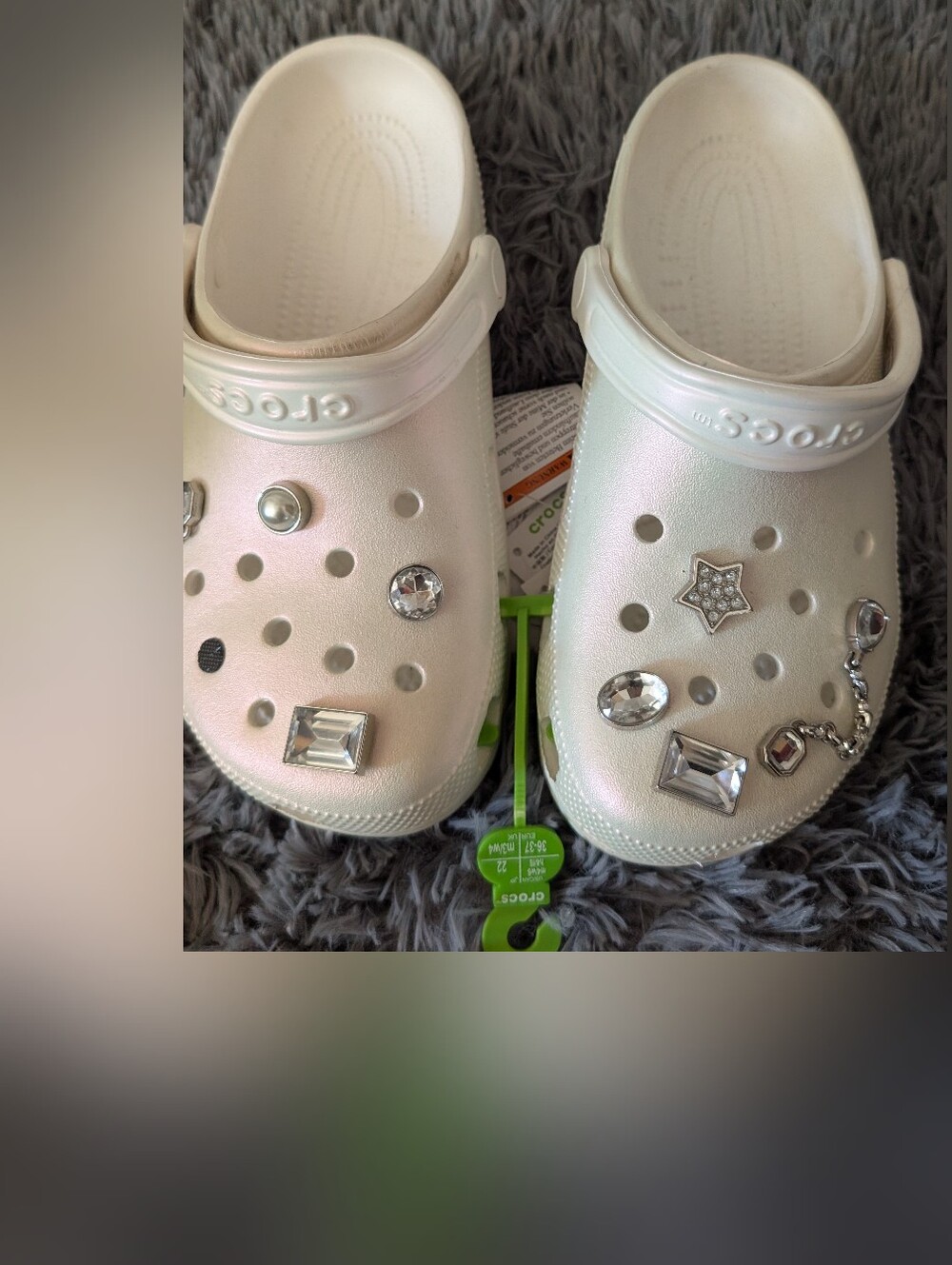 CROCS Women's Iridescent Pearl Clog with Jewel Charms